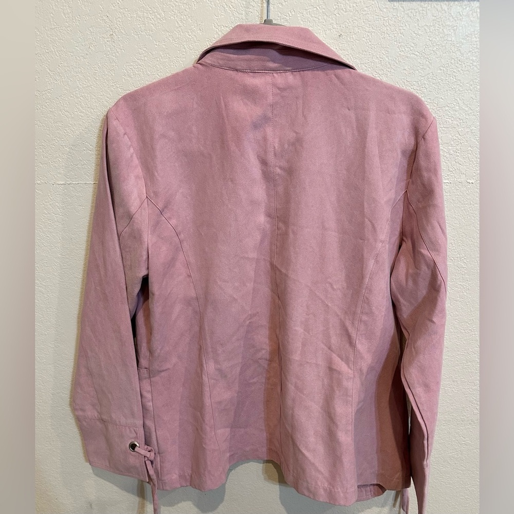Cato Light Pink Suede Tie-front Jacket - Picture 3 of 14